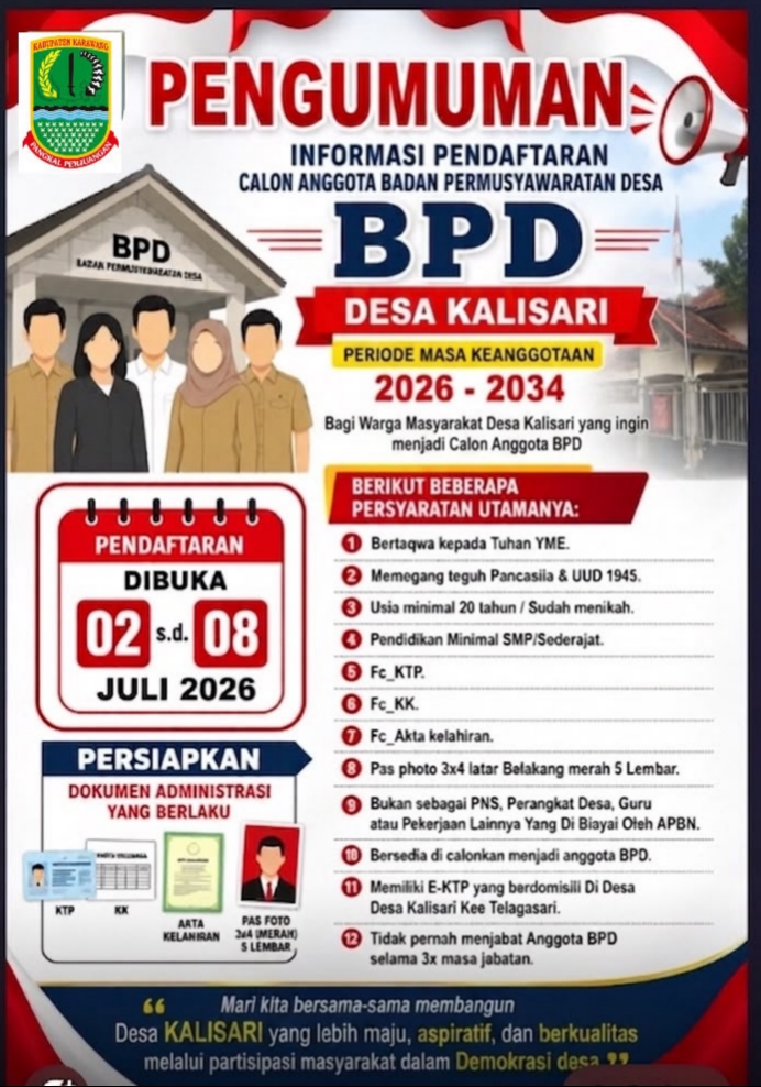 JADWAL PENDAFTARAN DAN PERSYARATAN CALON ANGGOTA BPD